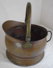 Vintage Copper Coal Scuttle With Handles Log Kindling Basket Bucket Planter