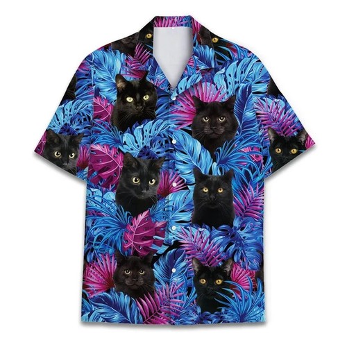 Mens button down black - button, cats