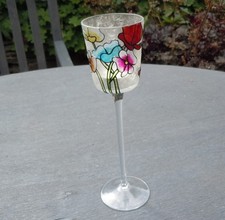 Hand-painted Tall Glass Candle Holder Long Stem 10" / 25cm Tealight included