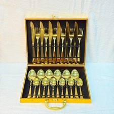 24-Piece Luxury Gold Stainless Steel Cutlery Set – Knives Forks Spoons Tableware