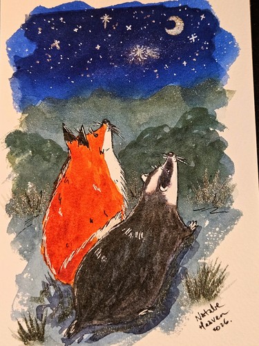 Sparkly fox badger - badger,, moon