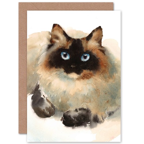 Cat ragdoll face watercolour - cat,