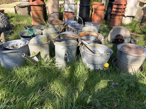Vintage galvanised watering - galvanised,
