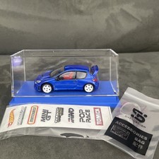 RealToy blue WRC Peugeot 206 WIDEBODY 1:64, CUSTOM WHEELS SWAP WITH DISPLAY CASE