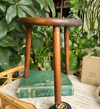 Vintage Wooden Miltking Stool Round Tripod Legs Rustic Country Cottage