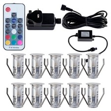 SET OF 10 - 15mm RGB PATIO DECK PLINTH LIGHTS IP67 LED REMOTE COLOUR CHANGING