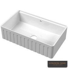 LSC Butler Fluted 1.0 Bowl White Kitchen Sink with Ledge & Bronze Waste