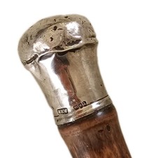 Vintage Antique Swagger Stick Sterling Silver Bamboo Cane EMW Birmingam Uk 1909 