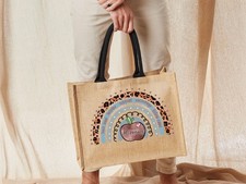 Personalised Rainbow Teacher Teach Love Canvas Bag,Jute Classic Bag #T3 2T1A1