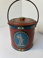Vintage Baret Ware Biscuit Barrel Tin. Red with Blue