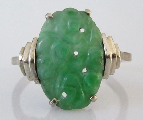 Gold jade ring vintage 9ct - gold,