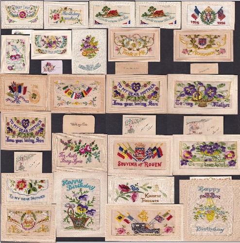 Ww1 silk embroidered postcards - embroidered,