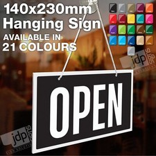 OPEN CLOSED DOUBLE SIDED 3MM RIGID HANGING SIGN, SHOP WINDOW - 21 COLOURS