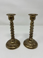 Pair of Vintage Antique Victorian Brass Barley Twist Candlestick Holder Candle