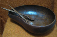 Large Wooden Salad or Fruit Bowl with Servers Tear drop 14.5" x 10" x 4" Leaf