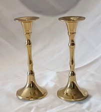 A Pair Of Minature Gold Tone Brass Candlesticks Holders 11cm Tall