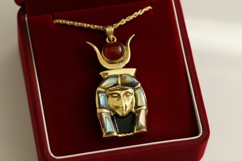 Gold goddess hathor pendant - goddess,