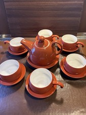 Stop Everywear Set of 6 Cups & Saucers with Tea Pot - Fine Bone China - Red