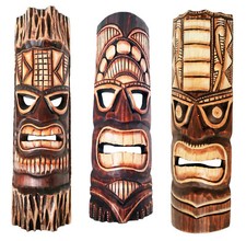 TIKI Mask Wooden Wall Plaque 50cm Hand Carved & Painted SURFER/ MAORI STYLE new