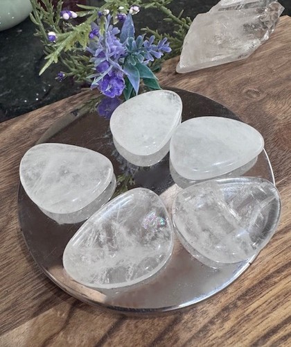 Clear quartz crystal - clear, palm
