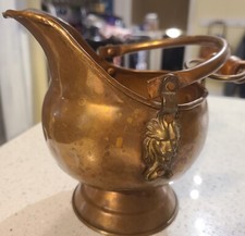 Brass Fireplace Coal Scuttle Bucket Wood Handle Lion Head Planter, 6 X 5 Inches