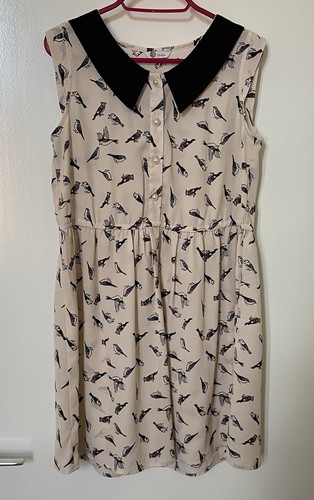 Cream bird print dress - sz,