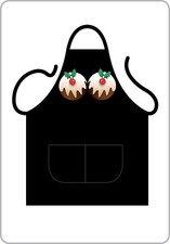 UNISEX BLACK NOVELTY APRON  WITH CHRISTMAS PUDDINGS!