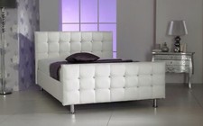 OTTOMAN CUBED DESIGN FAUX LEATHER DIAMANTE BED FRAME 3FT, 4FT, 4FT6 & 5FT