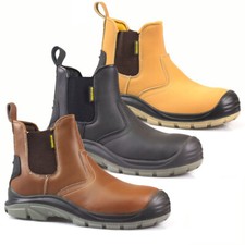 MENS LEATHER CHELSEA SAFETY BOOTS DEALER SLIP ON STEEL TOE CAP WORK SHOES SIZE