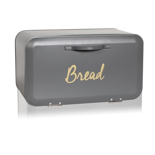 Open front grey bread bin - open,