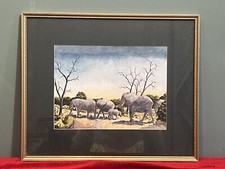 Herd Of Elephants Watercolour