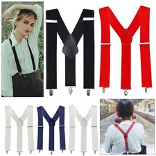 MENS 50MM WIDE HEAVY DUTY Y SHAPE BRACES ELASTIC SUSPENDERS TROUSER CLIPS