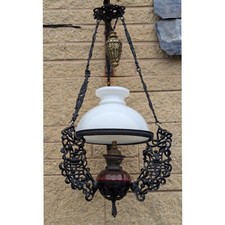 Hinks Edwardian Converted Hanging Oil Lamp, Cast Iron, Ceiling Light, Antique