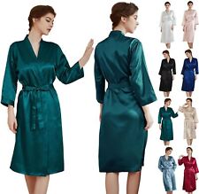 UK Long Plain Satin Silk Robe Wedding Bridesmaid Kimono Dressing Gown Sleepwear