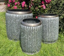 Galvanised Vintage Dolly Tub Set 3 |Metal Steel Garden Flower Pot Trough Planter