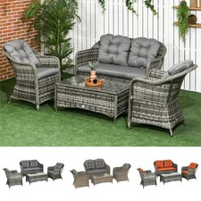 4 Pieces PE Rattan Wicker Sofa Set Outdoor Conservatory Furniture w/ Cushion