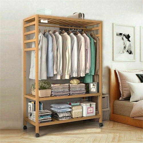 Portable wooden clothes - portable, rail