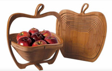 New Collapsible Bamboo Wooden Foldable Fruit Apple Basket Bowl UK