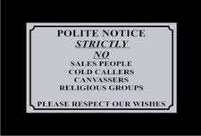 No Cold Callers Canvassers Sales Front Door Sign Sticker X 2