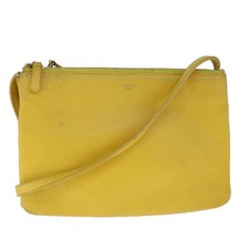 CELINE Trio Shoulder Bag Leather Yellow Gold Auth 109899