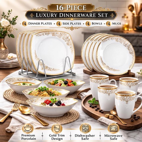 16pc square dinner set vintage - square,