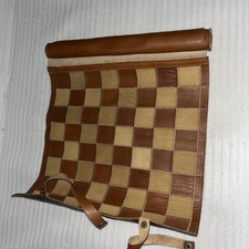 Vintage Leather Roll Up Travel Checkers Or Chess Set Board Stamped Pieces 