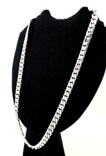 Long Heavy Taxco Mexican 925 Sterling Silver Curb Chain Necklace. 28" 71cm, 179g
