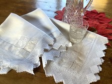 Vintage White Linen Tablecloth Hand Crochet Lace  120cmsx99cms Butterflies