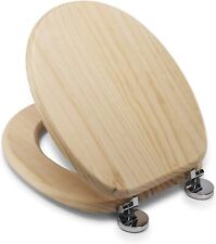 HEAVY DUTY 18" Wooden MDF Natural Universal Toilet Seat Easy Fit + Fittings
