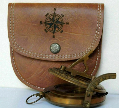 Antique brass sundial compass - brass,