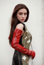 Long Red Leather  Gloves 70CM