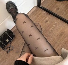 Sheer Black Bow Pattern Tights