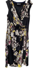 MICHAELA LOUISA Dress NWT UK 18 Black Yellow Floral Wrap V-Neck RRP £159