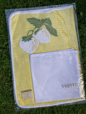Frette cotton place mat & napkin NEW tray cloth embroidered Italian lemon